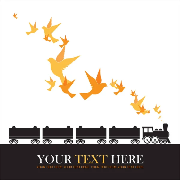Абстрактная векторная иллюстрация локомотивов и птиц . — стоковый вектор