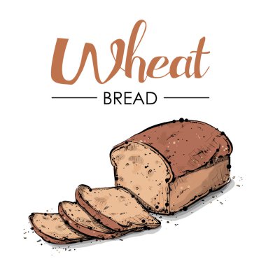 Buğday ekmeği çizimi. Çizim stili. Vektör.