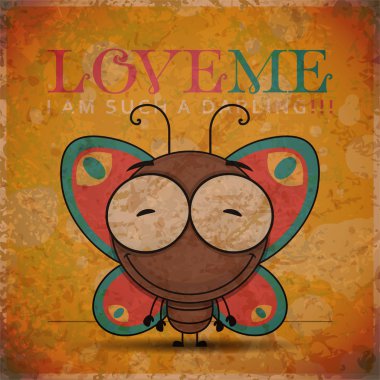 Karikatür buttrfly karakteri ile Vektör Valentine ́s gün kartı.