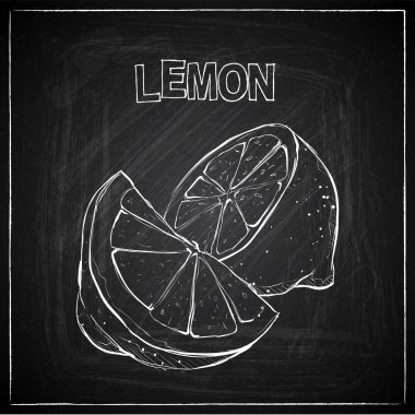 Bir tebeşir tahtası üzerine limon el çizmek. Vektör toplama.