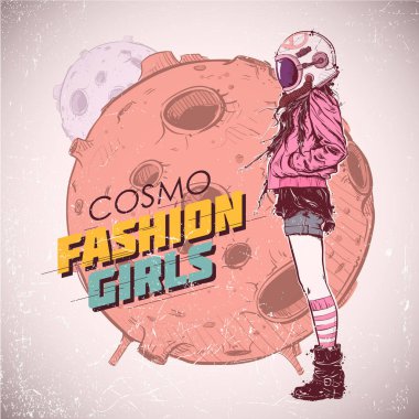 Uzay modası illüstrasyon. Vektör toplama.