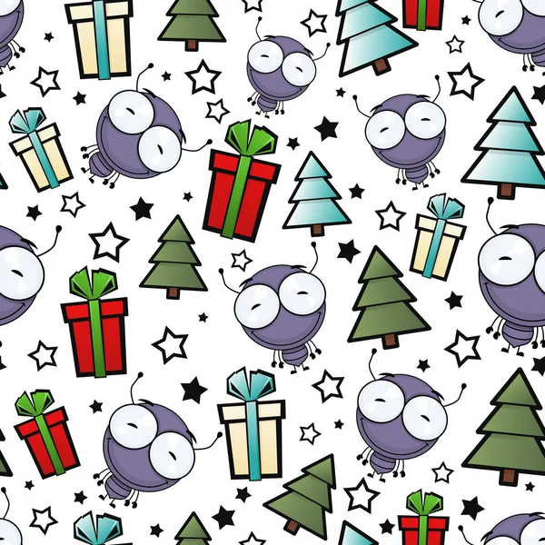Christmas seamless pattern with cartoon ant. Vector illustration — Stock Vector