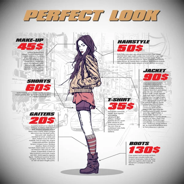 Fashion infographic with model and text. Vector collection. — Stock Vector