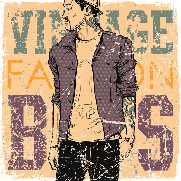 Chico con estilo sobre un fondo grunge. Ilustración vectorial . — Archivo Imágenes Vectoriales