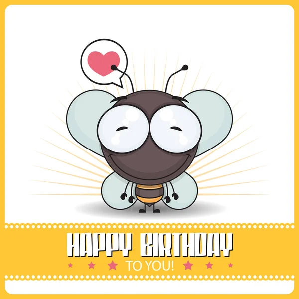 Grappige Happy Birthday wenskaart met cartoon Bee karakter. — Stockvector