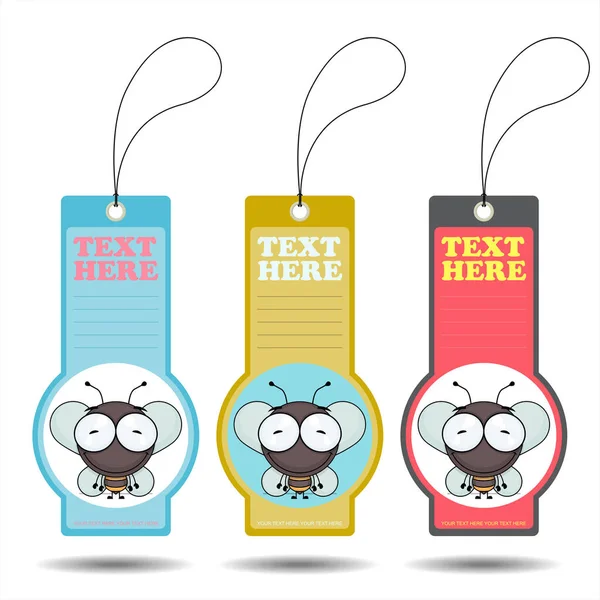 Set of tags with funny cartoon bee. Vector illustration. — Stock Vector