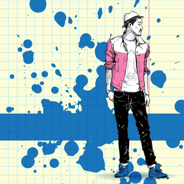 Snygg pojke på en grunge bakgrund. Vektor illustration. — Stock vektor