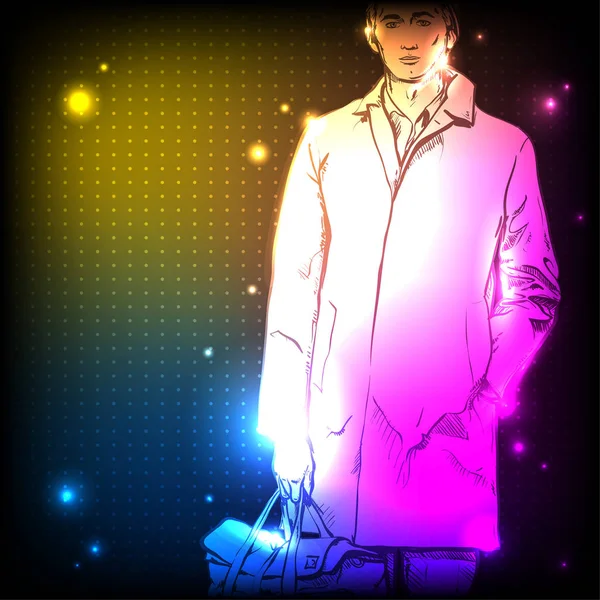 Hand drawn stylish dude. Vector. Neon light. Sketch style — Stock Vector