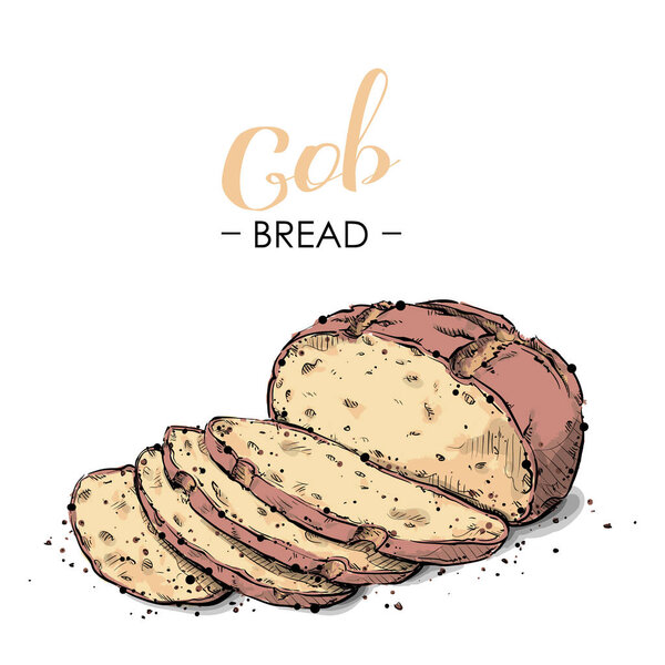 Cob bread drawing. Sketch style. Vector.