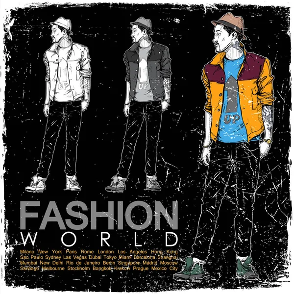 Stylish boy on a grunge background. Vector illustration. — Stock Vector