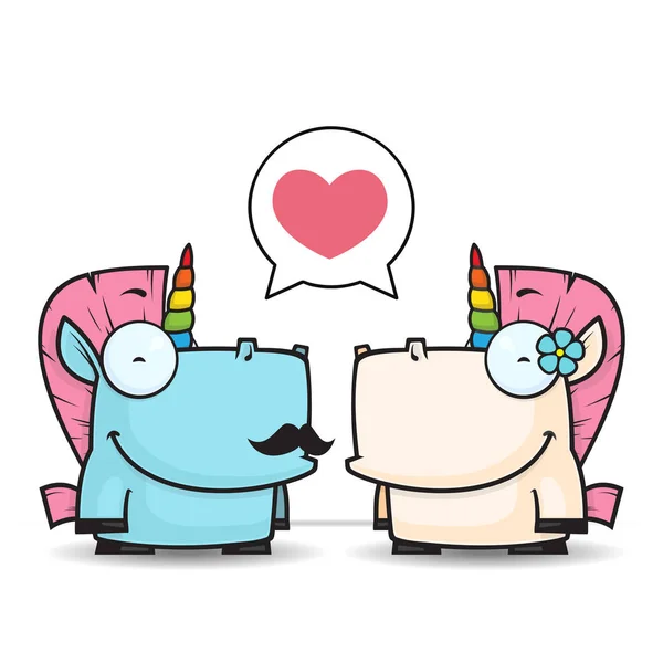Vector romantic illustration with unicorn characters. — Stock Vector
