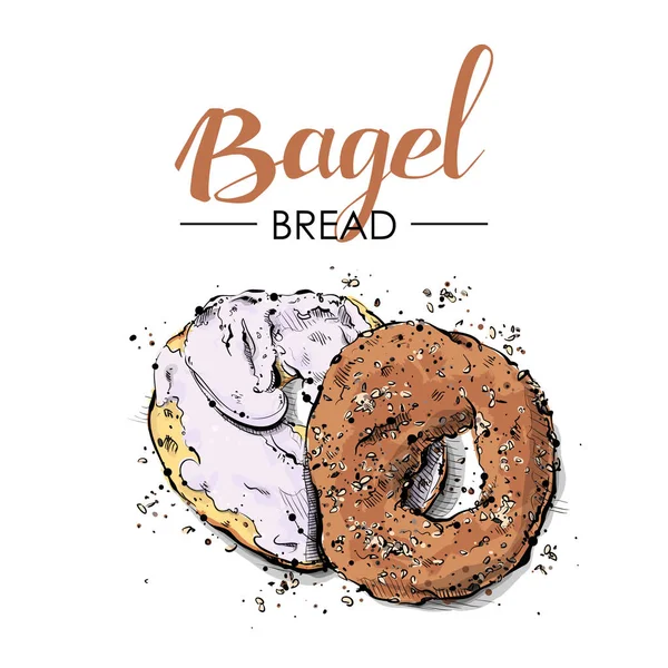 Dessin au pain Bagel. Style croquis. Vecteur . — Image vectorielle