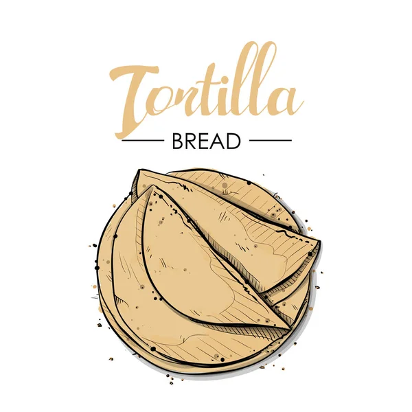 Tortilla brood tekening. Schets stijl. Vector. — Stockvector