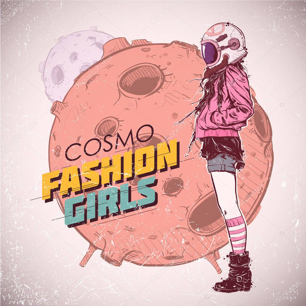 Space fashion illustration. Vector collection.