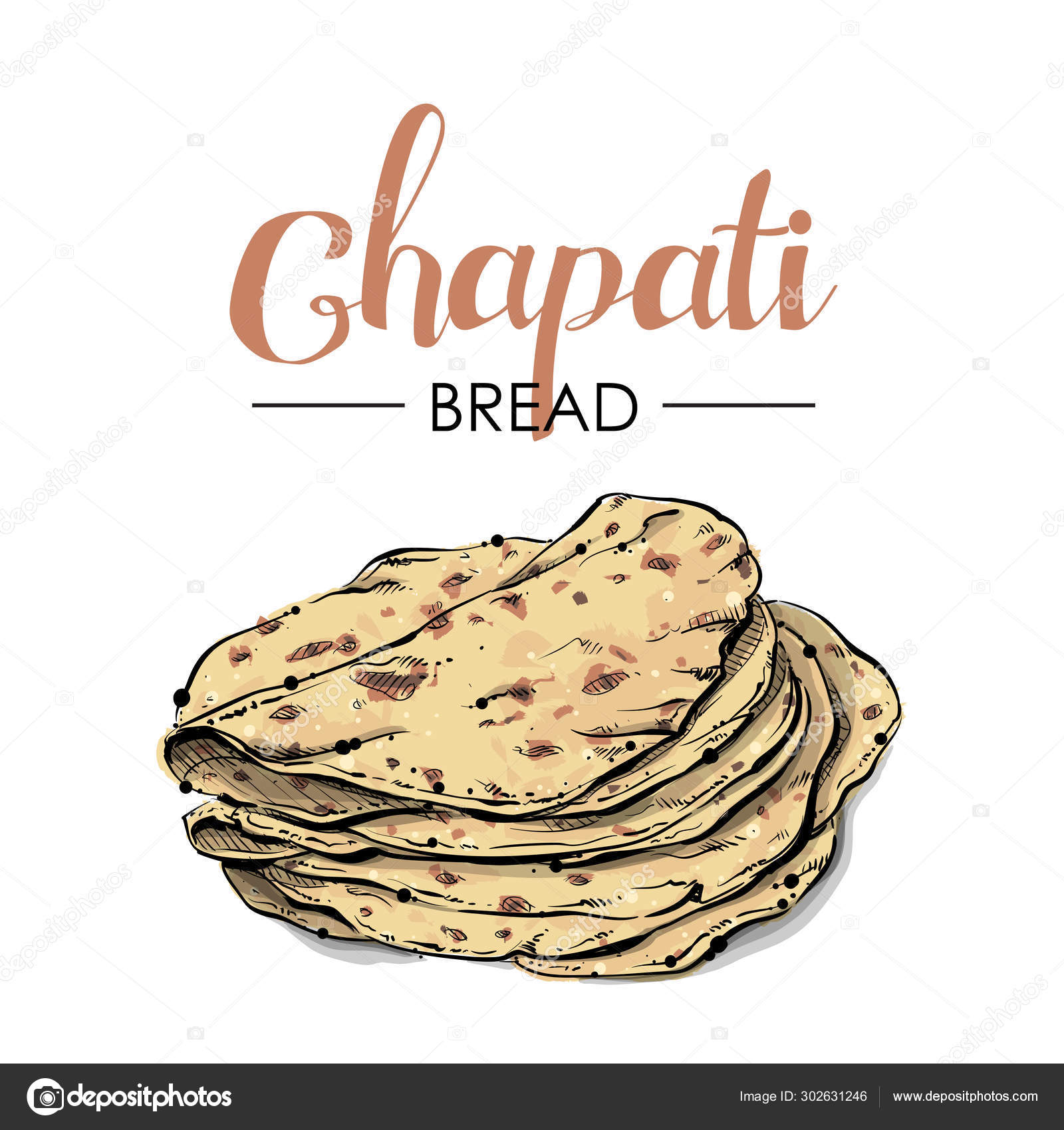 Chapati bread drawing. Sketch style. Vector. Stock Vector Image by ©R