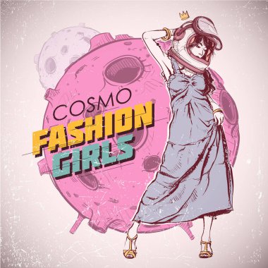 Uzay modası illüstrasyon. Vektör toplama.