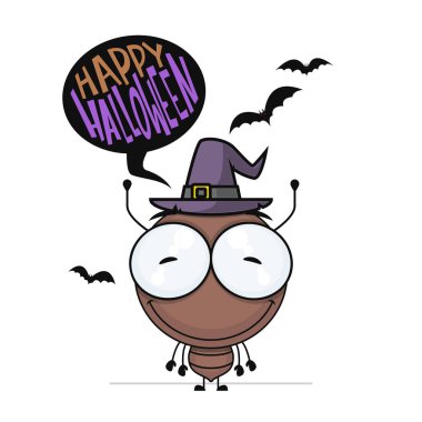 Karikatür karınca ile Halloween tebrik kartı. Vektör çizimi.