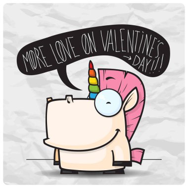 Tek boynuzlu at karakterleri ile vektör romantik illüstrasyon.