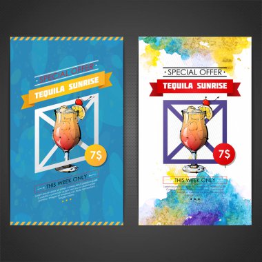 Kokteyl posteri. Suluboya + çizim stili.