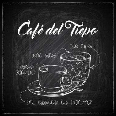 Bir tebeşir tahtası arka plan üzerinde elle çizilmiş kahve illüstrasyon. Vecto