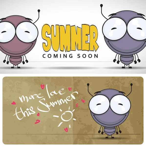 Tarjeta vectorial de verano con personaje de hormiga de dibujos animados . — Vector de stock