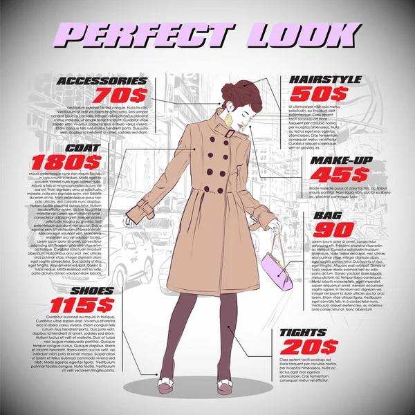 Fashion infographic with model and text. Vector collection. — Stock Vector