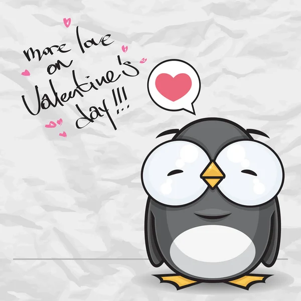 Vector Valentine's Day Card met cartoon Penguin karakter. — Stockvector