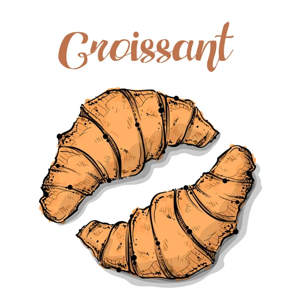 Croissant Brood Tekening Schets Stijl Vector — Stockvector