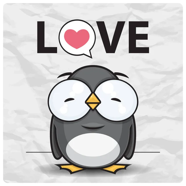 Çizgi film penguen karakteri ile Vektör Valentine ́s gün kartı. — Stok Vektör
