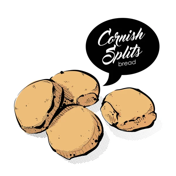 Cornish splitst brood tekening. Schets stijl. Vector. — Stockvector