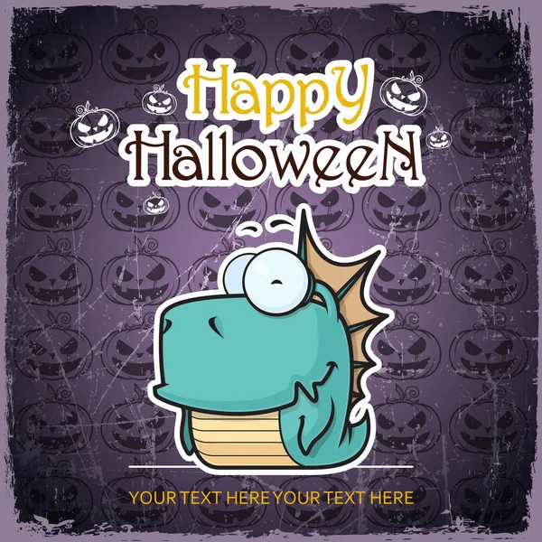 Halloween greeting card with cartoon alien. Vector illustration. — Stock Vector