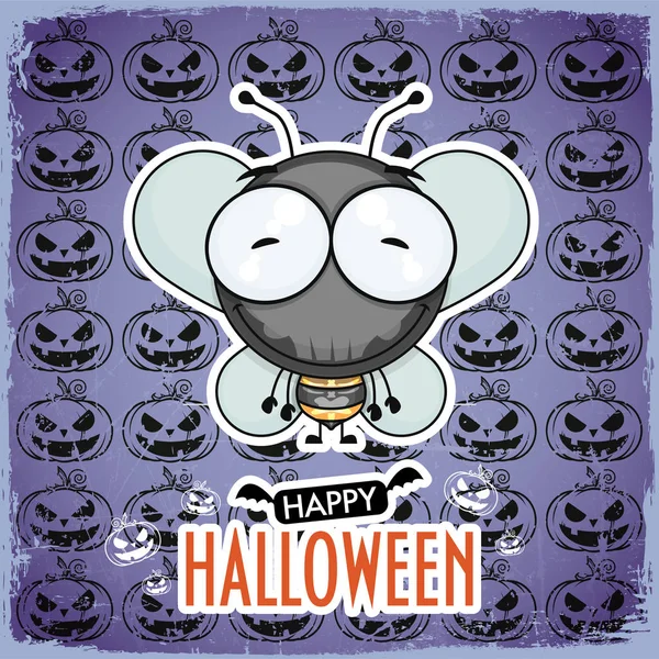 Carte de vœux Halloween avec abeille de dessin animé. Illustration vectorielle . — Image vectorielle