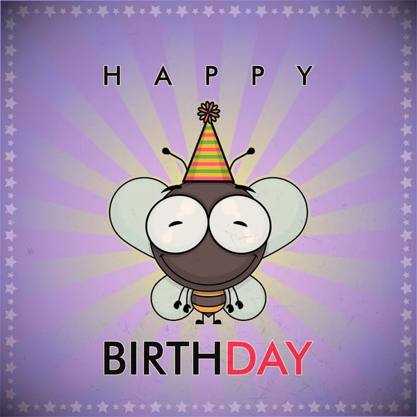 Funny happy birthday greeting card with cute cartoon bee. — Stock Vector