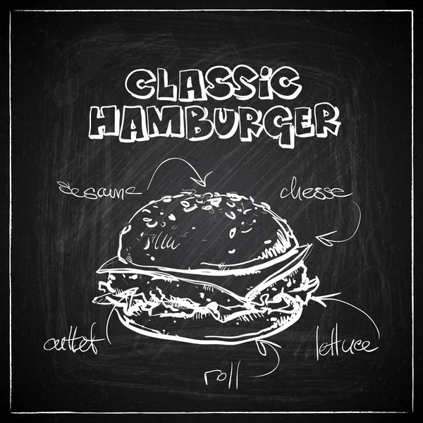 Dibujo a mano de hamburguesa en una pizarra. Colección vectorial . — Archivo Imágenes Vectoriales