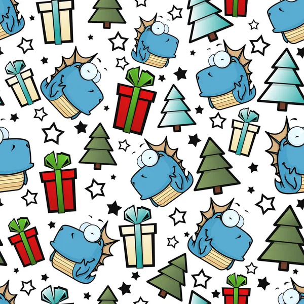 Christmas seamless pattern with cartoon aliens. Vector illustrat — Stock Vector