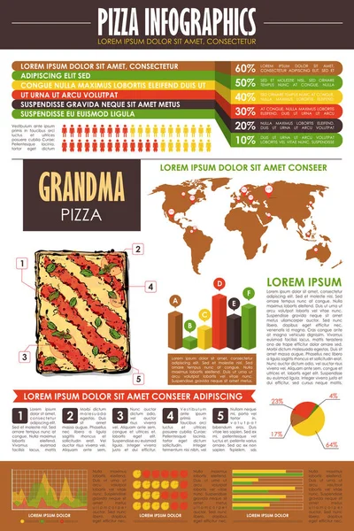 Pizza infographic collectie. Vector diagrammen en diagrammen Templat — Stockvector