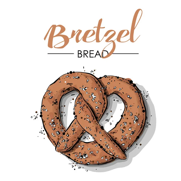 Bretzel brood tekening. Schets stijl. Vector. — Stockvector