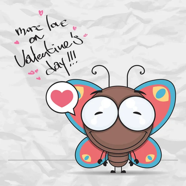 Cartão de dia do Vector Valentine com personagem de borboleta de desenhos animados . — Vetor de Stock