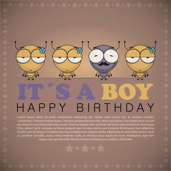 Cartão feliz engraçado da saudação do aniversário com formiga bonito dos desenhos animados . — Vetor de Stock