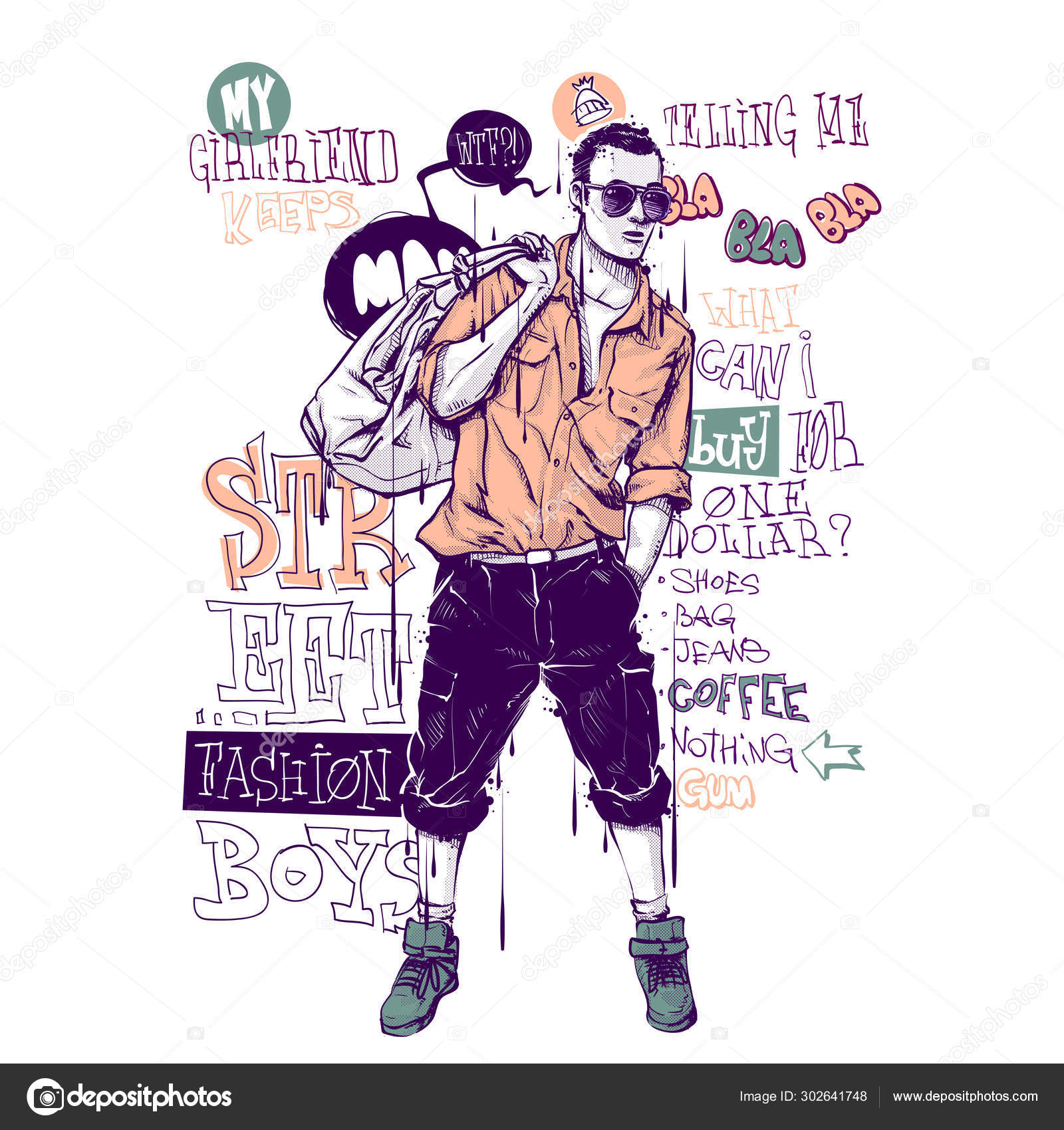 Hand drawing of stylish boy in sketch style Stock Vector by RlionO  34236947