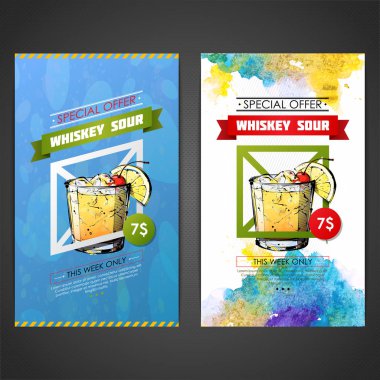 Kokteyl posteri. Suluboya + çizim stili.