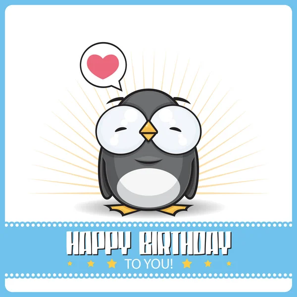 Grappige Happy Birthday wenskaart met cartoon Pinguin karet — Stockvector