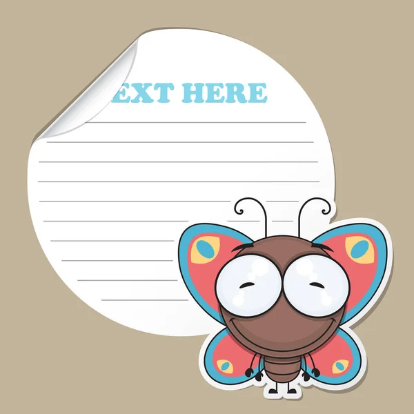 Sticker met grappige cartoon Butterfly. Vector illustratie. — Stockvector