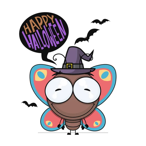 Cartão de saudação de Halloween com borboleta de desenhos animados. Vector ilustrat — Vetor de Stock