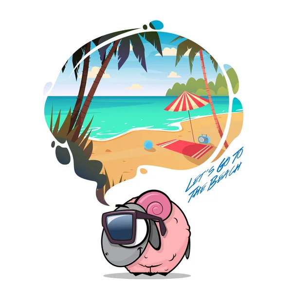 A la playa. Divertido vector ilustración con carácter animal un — Vector de stock