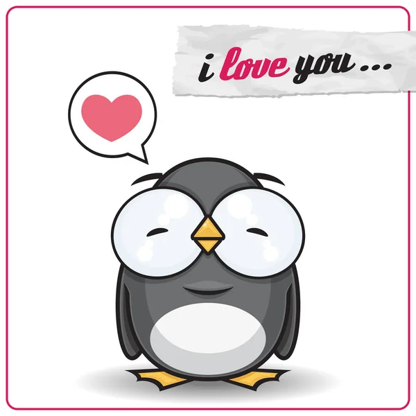 Tarjeta vectorial de San Valentín con personaje de pingüino de dibujos animados . — Vector de stock