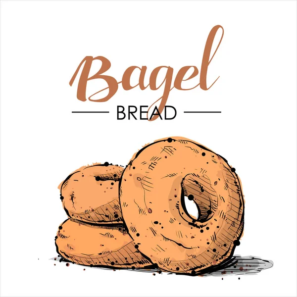 Dessin au pain Bagel. Style croquis. Vecteur . — Image vectorielle