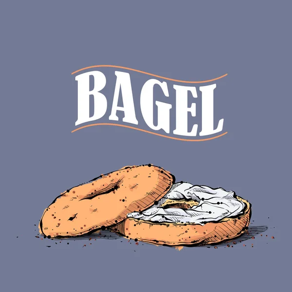 Chleb Bagel rysunek. Styl szkicu. Wektor. — Wektor stockowy