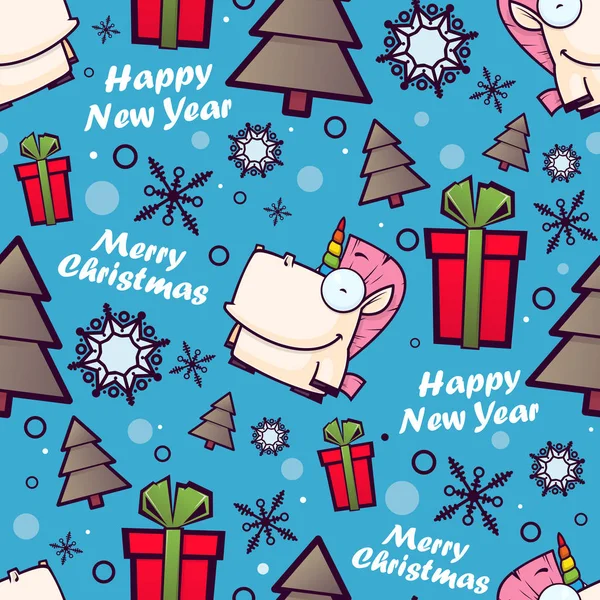 Christmas seamless pattern with cartoon unicorns. Vector illustr — Stock Vector