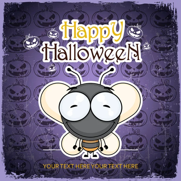Tarjeta de felicitación de Halloween con abeja de dibujos animados. Ilustración vectorial . — Vector de stock